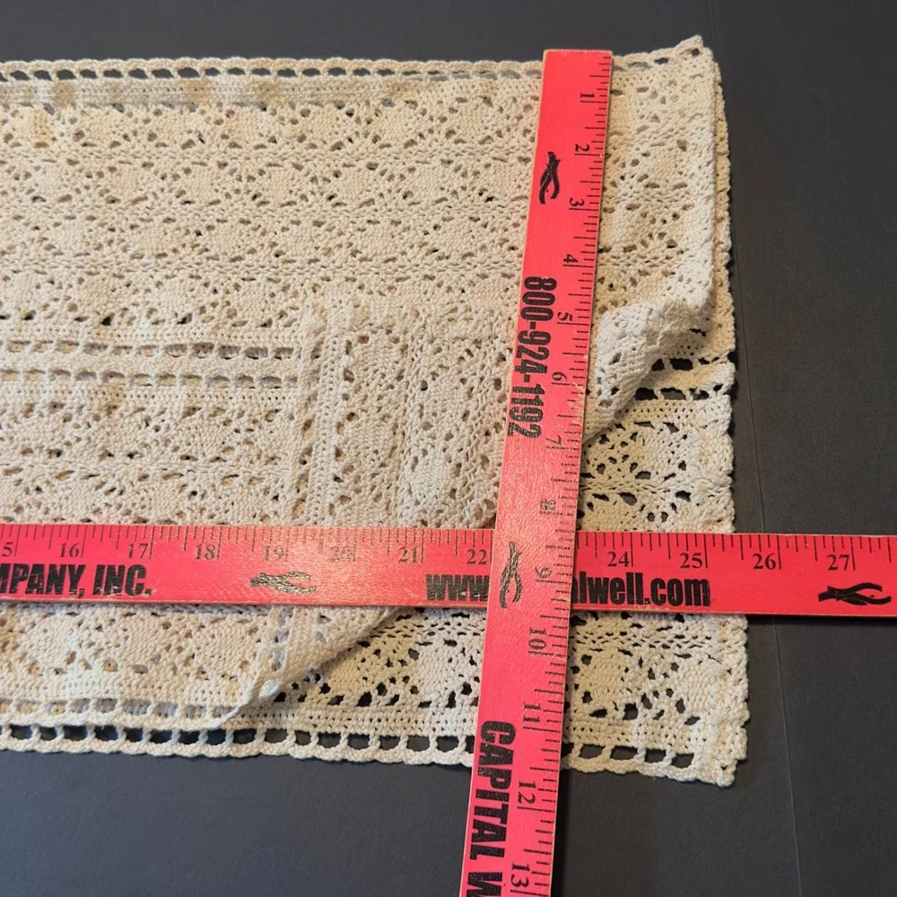 Hobby Lobby Cream Crochet Knit Table Runner Floral Lace Boho Farmhouse 11.5x51
